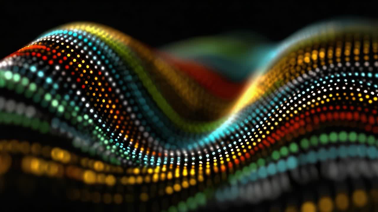 Captivating Patterns of Light and Color: An Exploration of Dynamic Waves Created by a Mesmerizing Display of Multicolored Dots Over a Dark Background