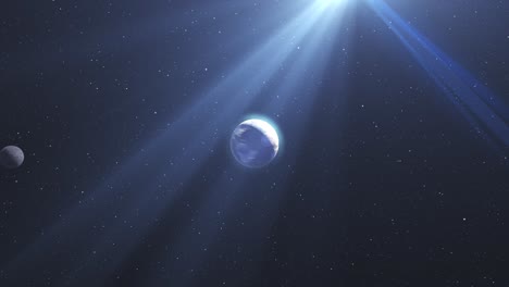 earth and moon in space with sunlight