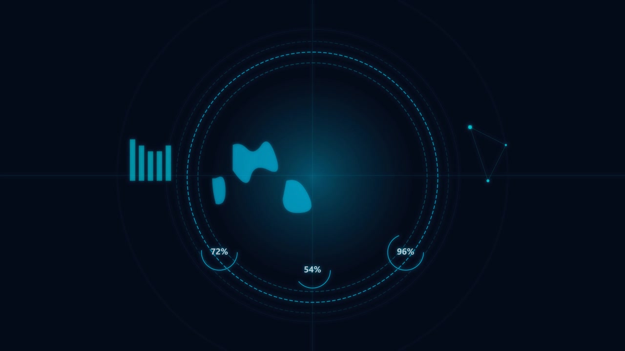 Futuristic Digital Radar Interface with Rotating Data Elements