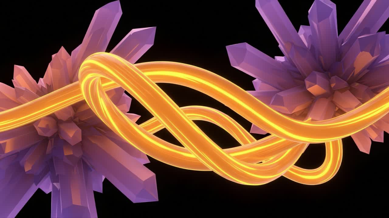 A Stunning Visualization of Crystal Structures Intertwined with a Vibrant Orange Wave, Creating a Dynamic and Mesmerizing Aesthetic in Abstract Art