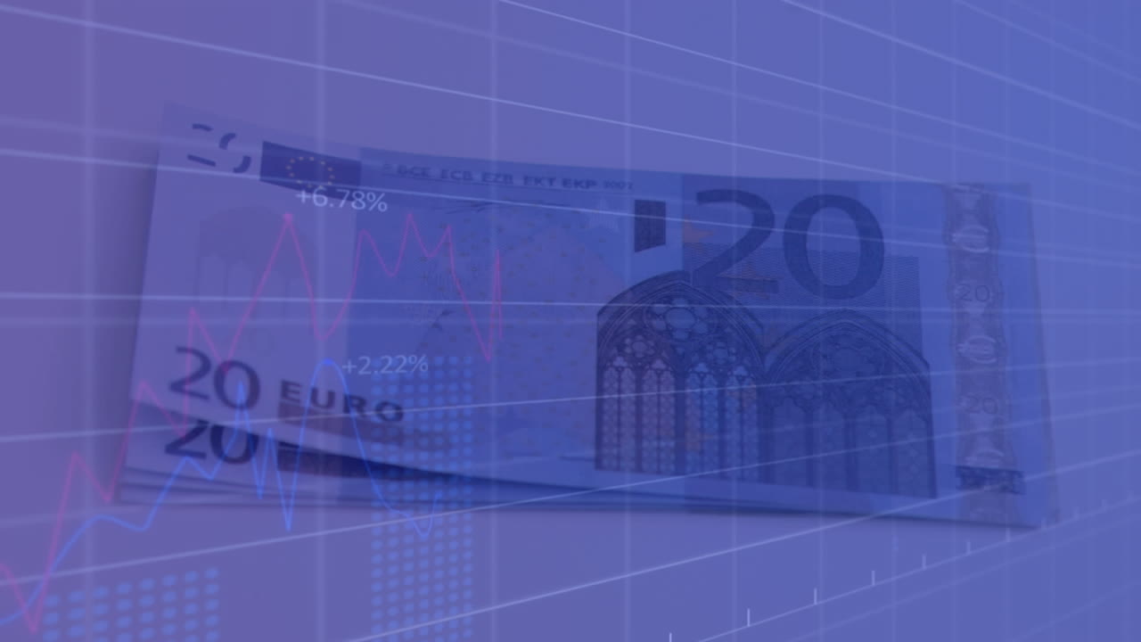 Animation of data processing over banknotes