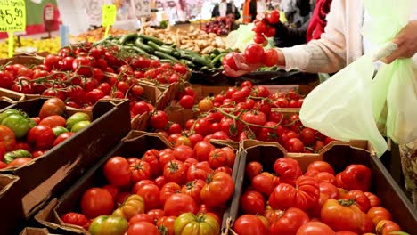 persona seleccionando tomates en el mercado de la reina victoria