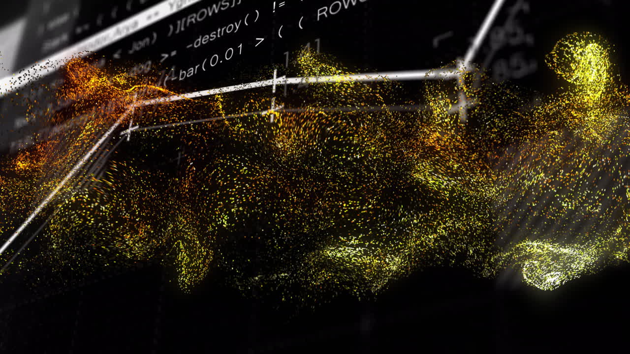 Data visualization and coding animation over abstract particle cloud