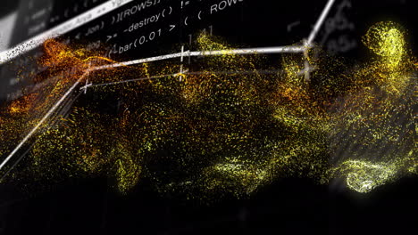 data visualization and coding animation over abstract particle cloud