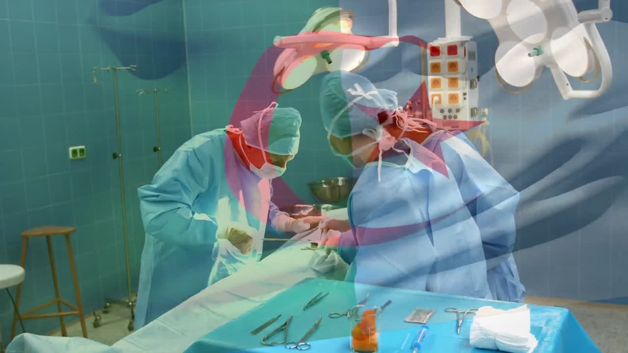수술실에서 외과 의사 들 위 에 알제리 의  ⁇ 발 이 흔들리는 애니메이션