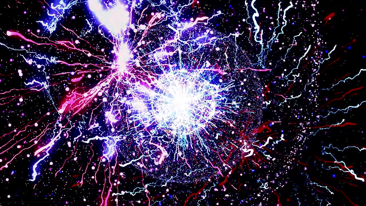 abstract poderosa explosión, energía e impulsos coloridos en fondo negro, bucle sin costuras. animación. rayos de luz místicos en movimiento por toda la pantalla.