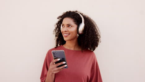 music headphones, phone and dancing woman