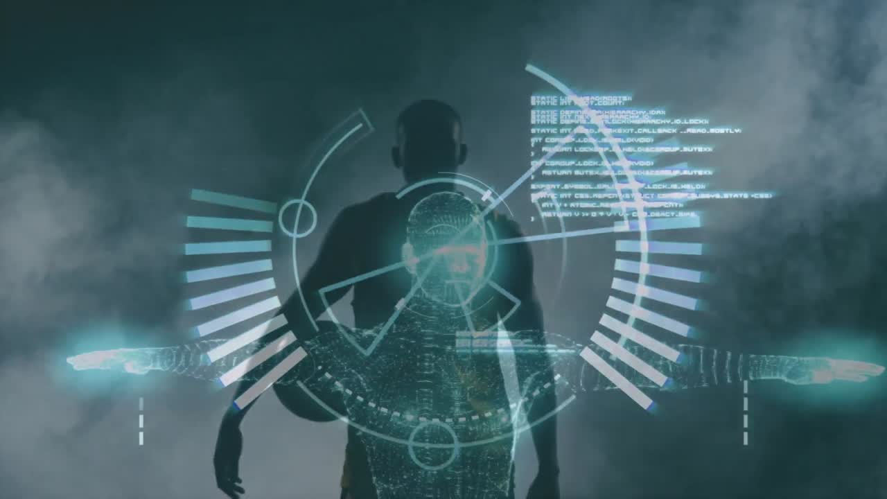 procesamiento de datos con el jugador de baloncesto caminando