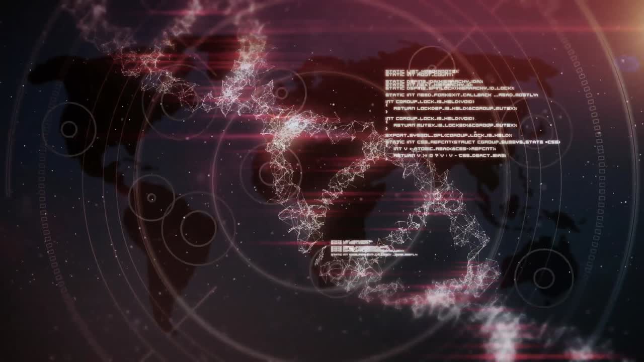 3차원 dna 가닥 회전 및 세계 지도 상의 데이터 처리 애니메이션