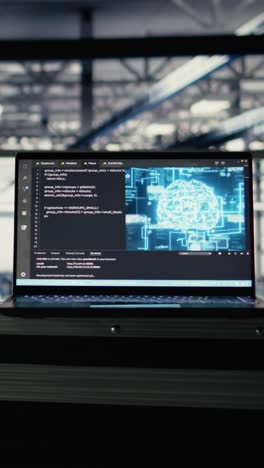 vertical video artificial intelligence technology on notebook in industrial data center facility