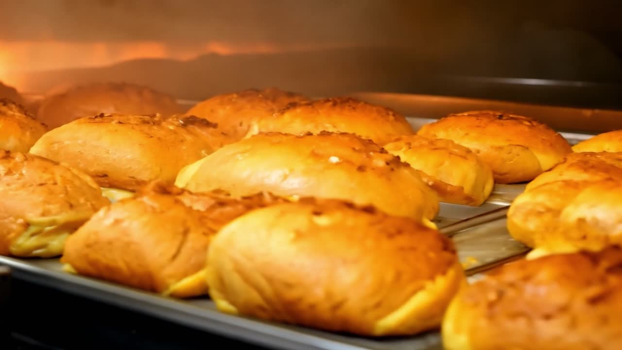 Fresh buns baking in the oven