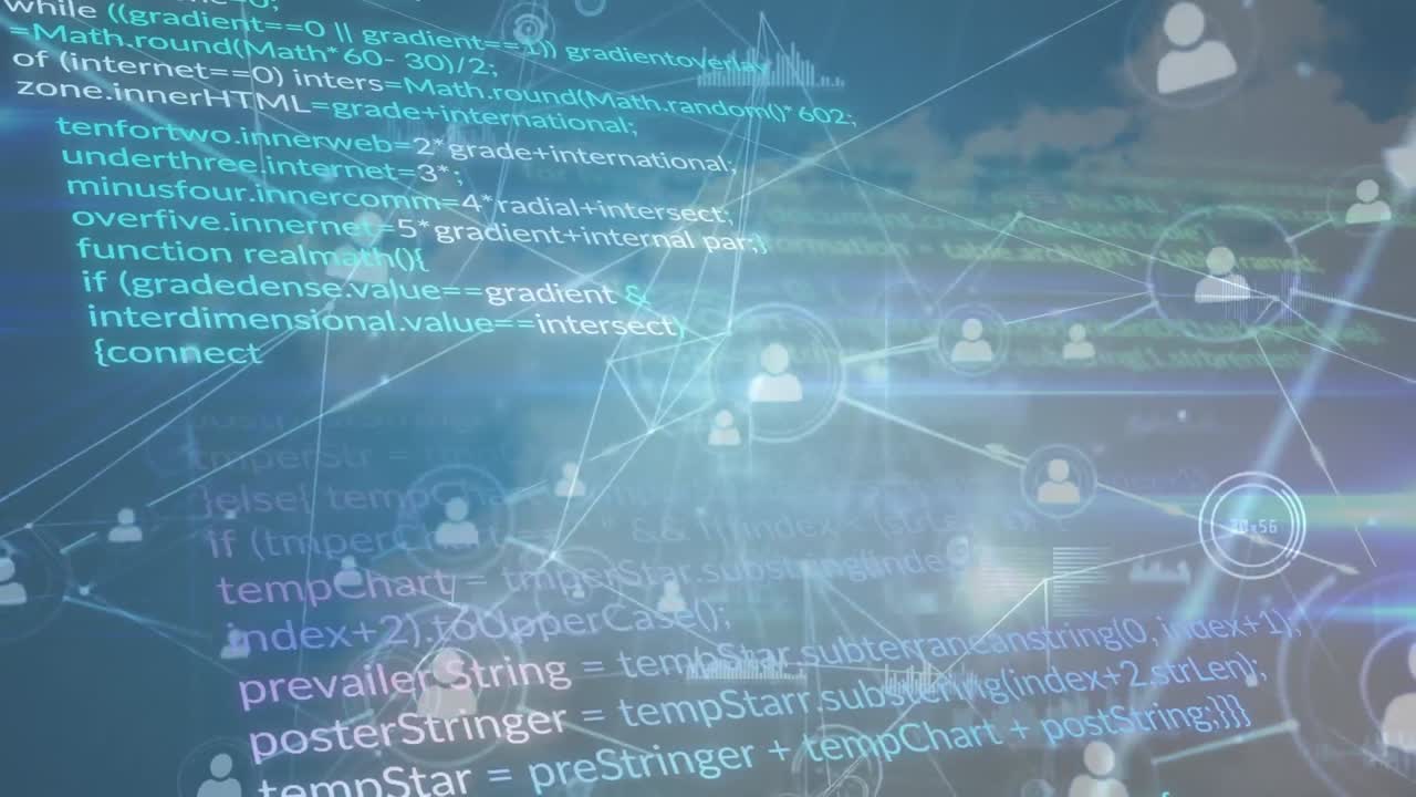 프로필 아이콘 네트워크의 애니메이션, 데이터 처리 및 하늘의 구름에 대한 빛의 점