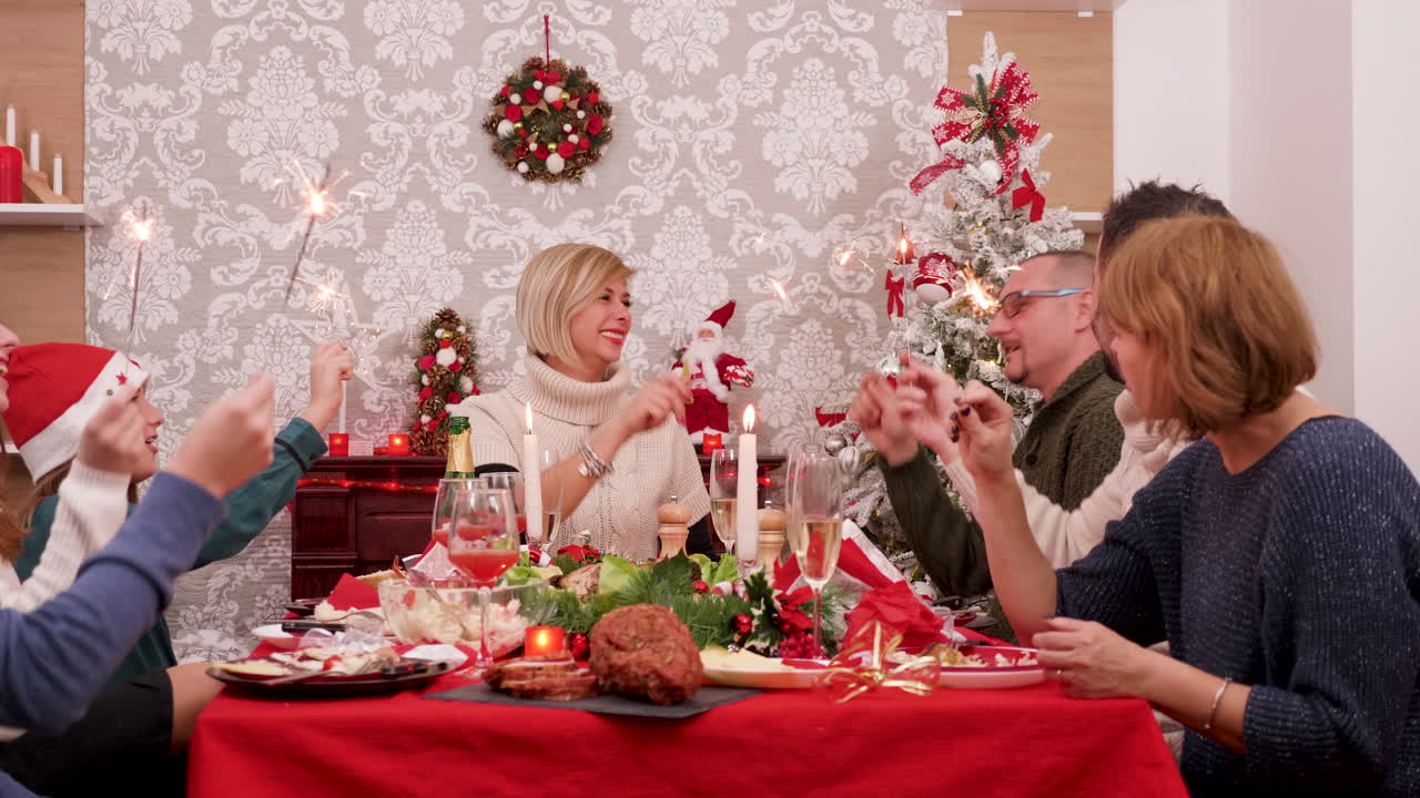 Christmas Dinner with Family and Sparklers