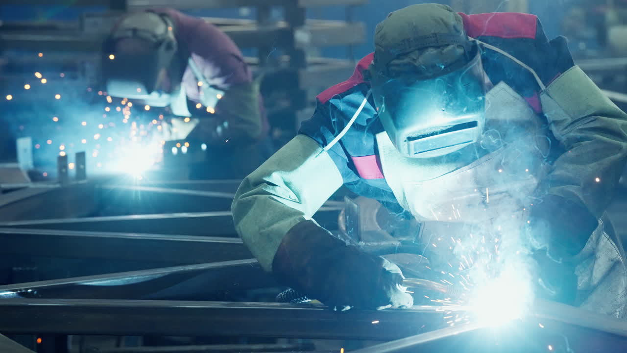 Welding Metal Structures in a Factory