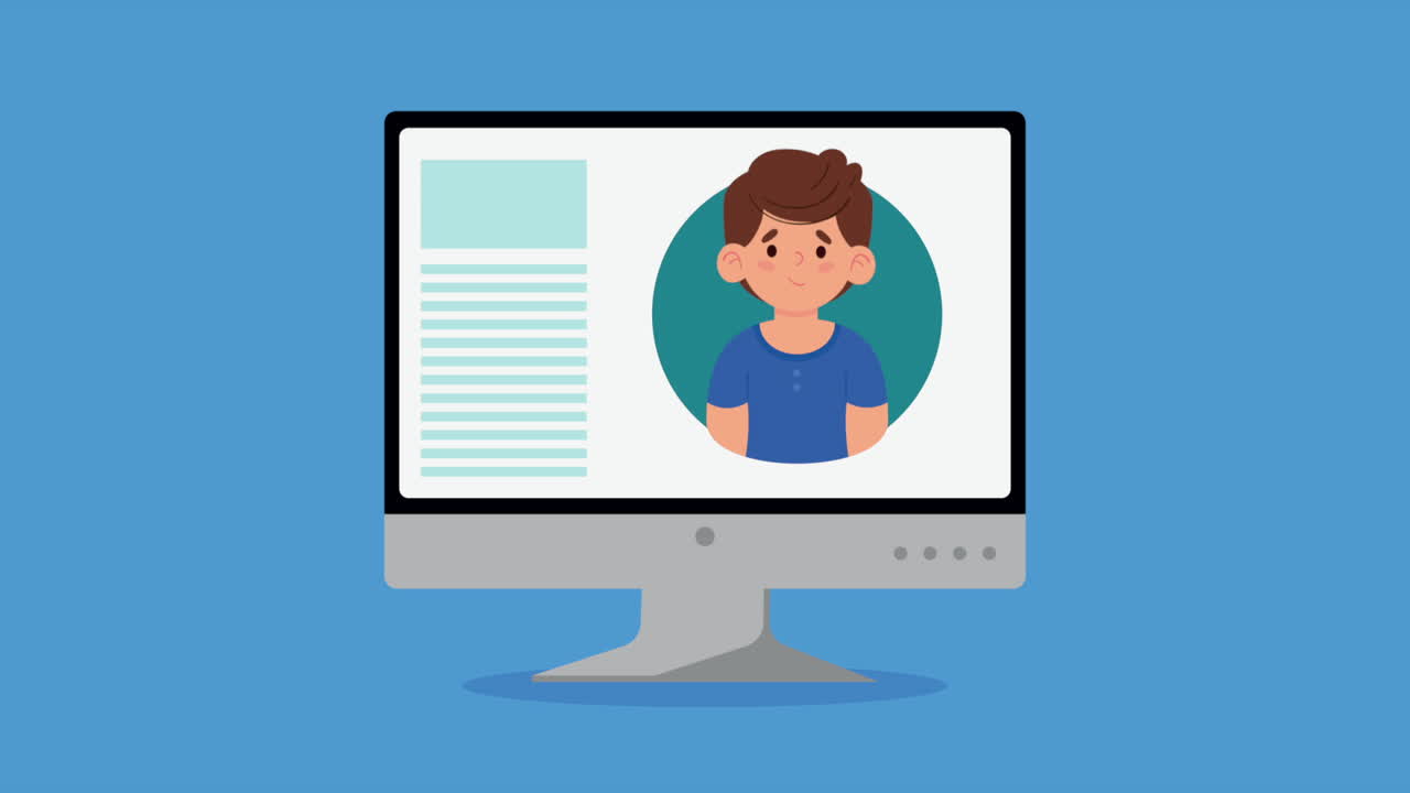 escritorio con hombre sonriendo animación