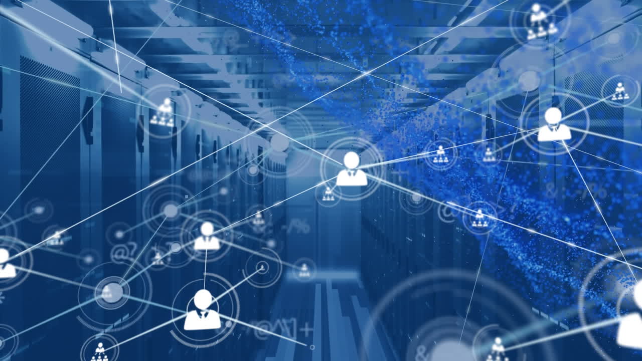 컴퓨터 서버를 통해 아이콘으로 연결 네트워크의 애니메이션