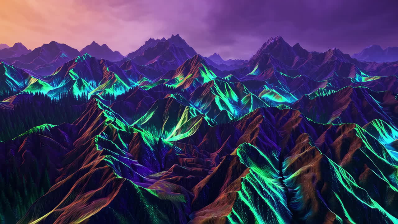 Il vivace paesaggio montuoso al neon