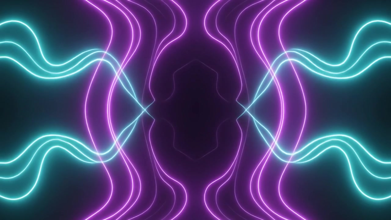 Onde di luce neon astratte pulsanti in movimento simmetrico