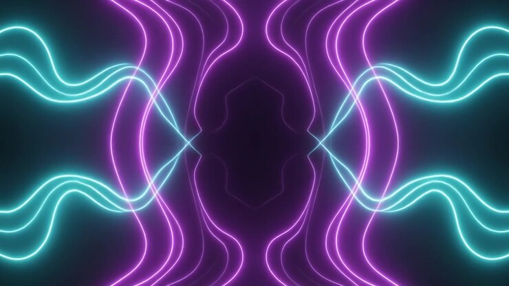 Abstract Neon Light Waves Pulsing in Symmetrical Motion