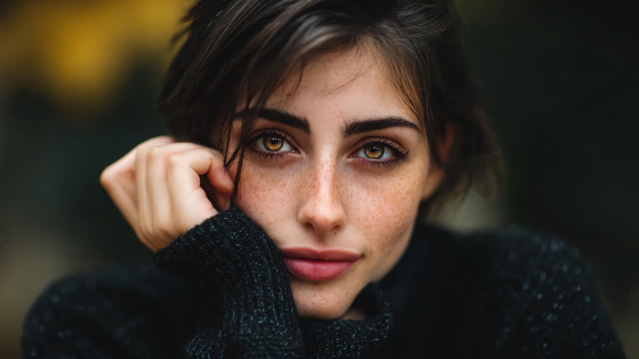 A Captivating Portrait of a Young Woman, Emphasizing Her Expressive Features and Natural Beauty, Set Against a Soft Background Enhancing Her Charismatic Presence