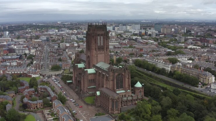 Drone Shot Orbiting Liverpool Cathedral 08