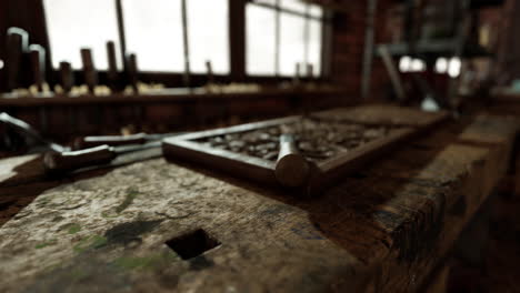 Vintage-wild-west-carpenter-shop-interior-with-antique-tools