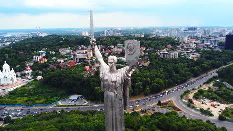 monument of motherland mother against vast cityscape of kyiv