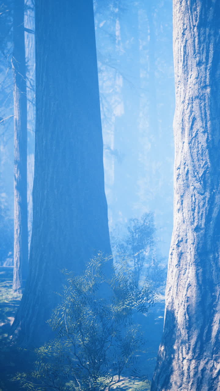 Nebbia che avvolge gli alberi in una foresta nelle prime ore del mattino