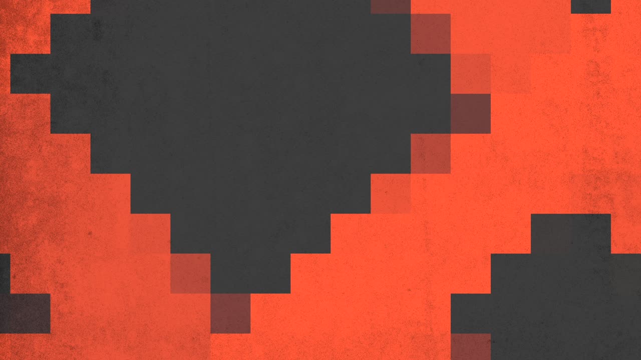 Pixel art minimalist black and orange square with diagonal line