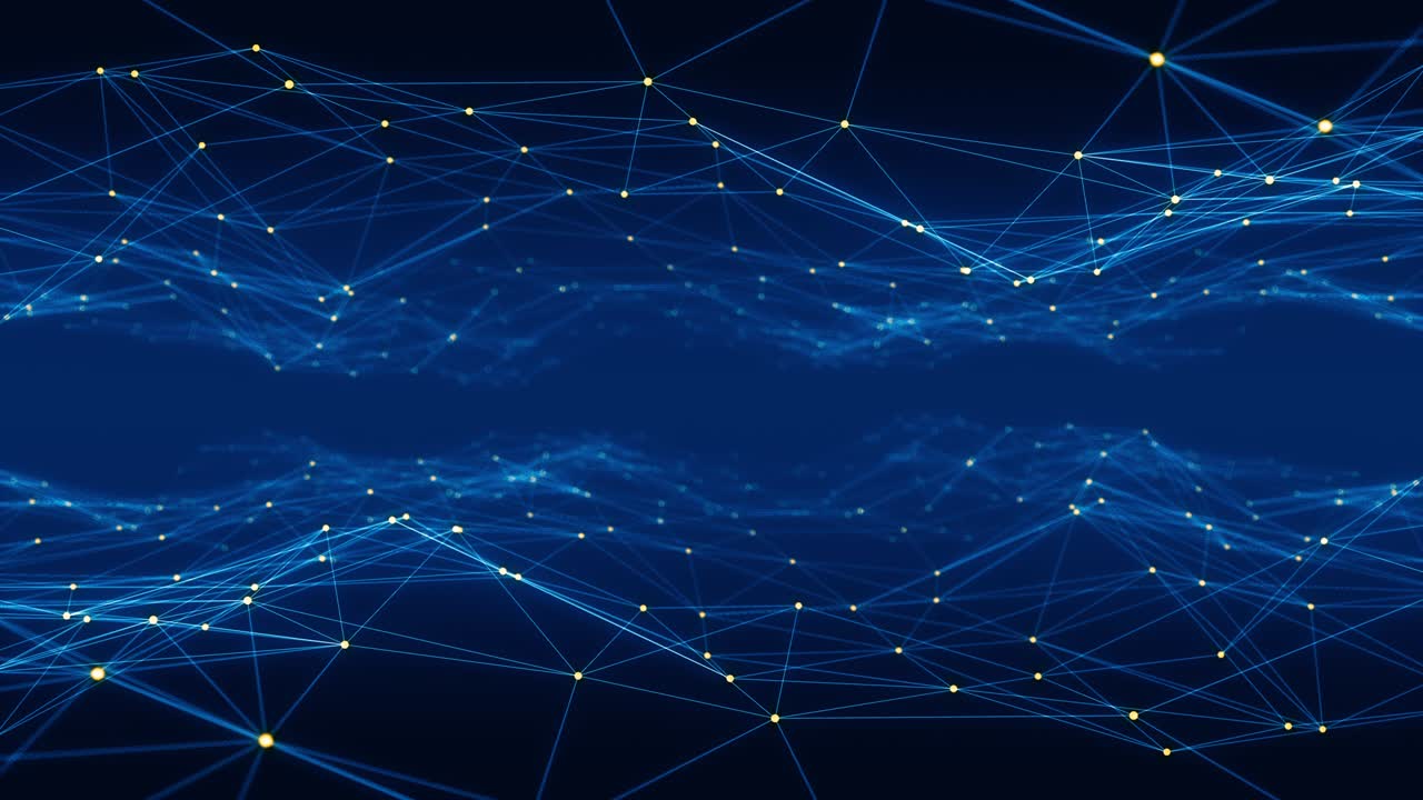 gráfico de movimiento de punto naranja y conexión de línea con tecnología poligonal cámara de fondo abstracta zoom video de bucle sin costuras