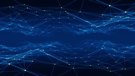 motion graphic of orange dot and line connection with polygonal technology abstract background camera zoom seamless loop video