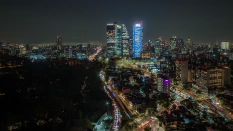Aerial-Timelapse-with-view-of-skyscrapers-in-Mexico-City-traffic-avenue