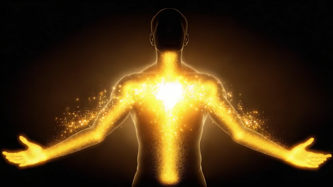 A Stunning Representation of Spiritual Awakening with a Luminescent Figure Emanating Radiant Energy Symbolizing Inner Light and Transformation