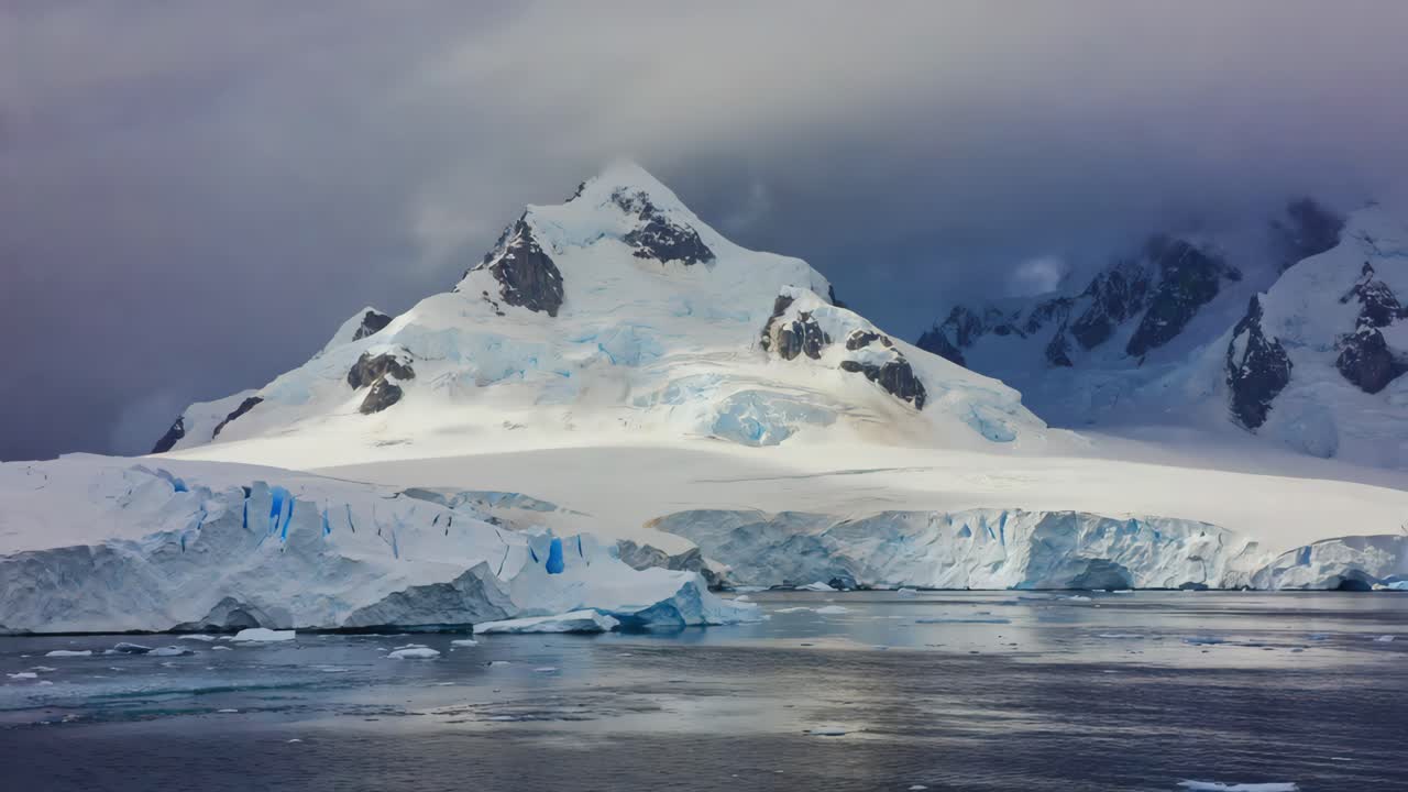 Antarctic Landscape with Iceberg and Mountains