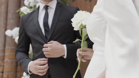 wedding ceremony couple with bouquet