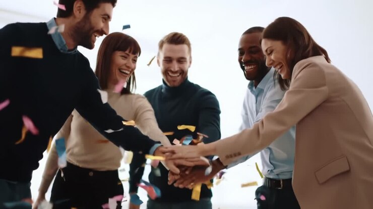 Festa con amici e coriandoli in un ambiente interno durante il giorno