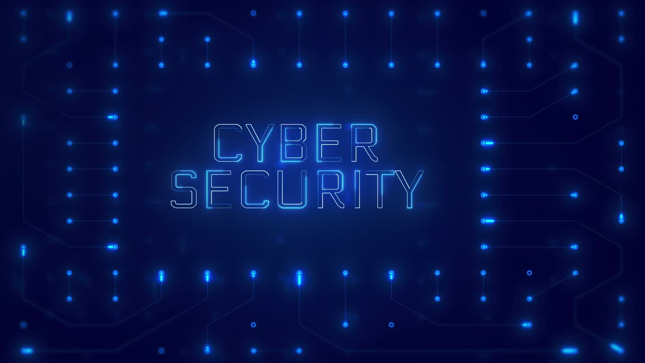 Animated Cyber Security Text on Digital Circuit Board Background
