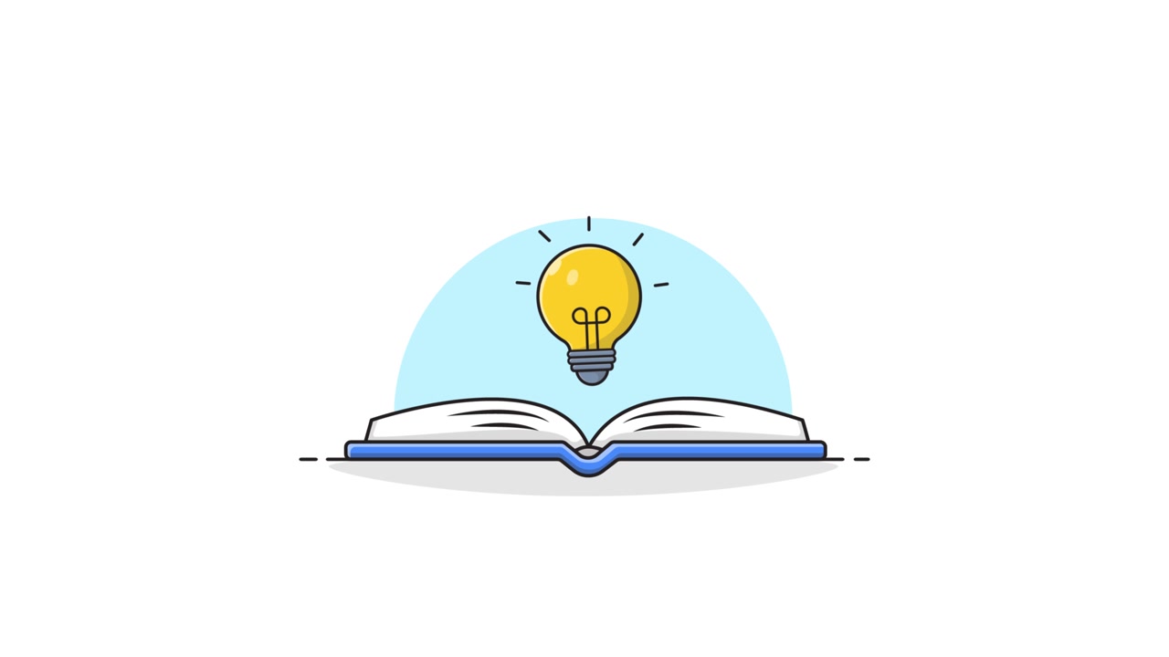 Animated Illustration of an Open Book with a Glowing Idea Light Bulb