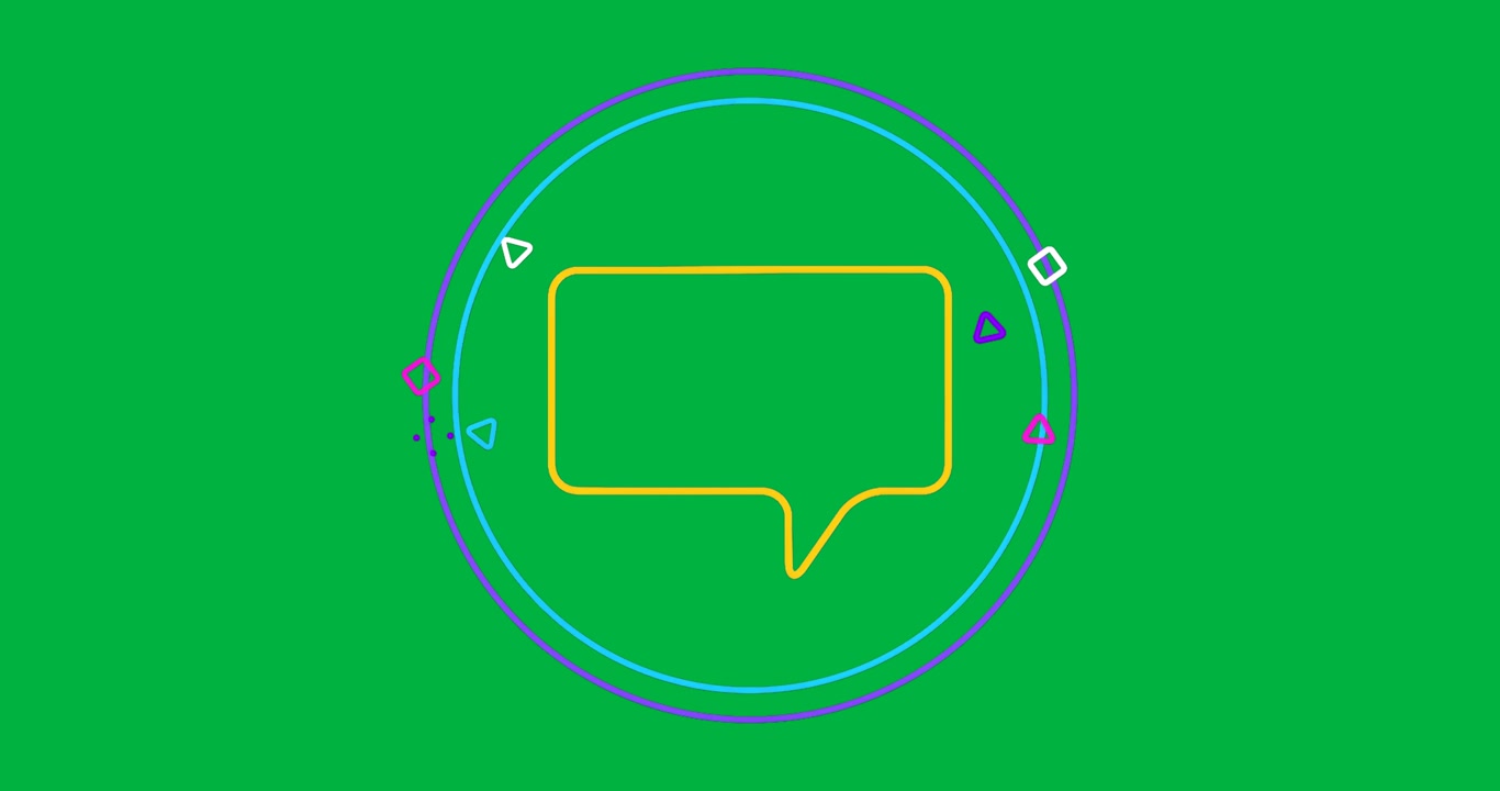 Neon speech bubble icon floating on transparent canvas in graphic design, showing rings, shapes
