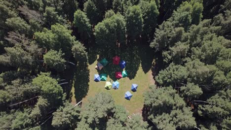 camping in the forest - aerial view