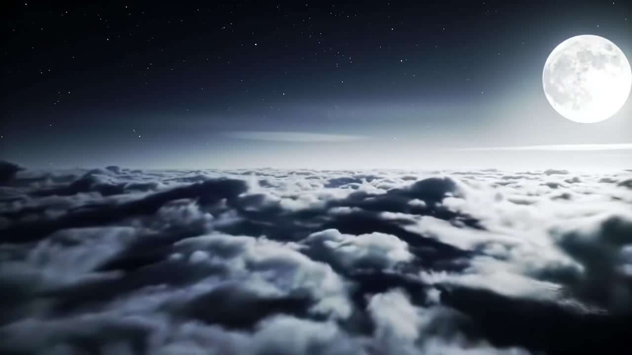 Nattehimmel over skyer med fuldmåne