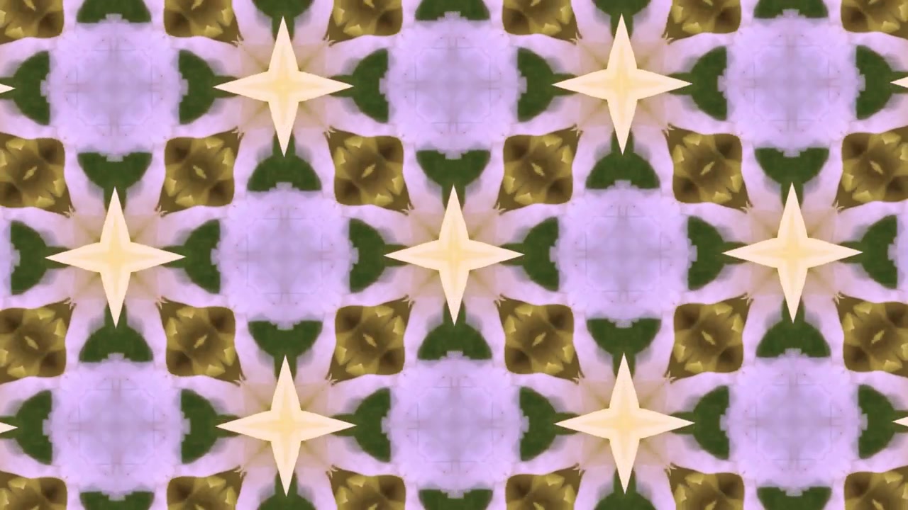 Lebendiges Kaleidoskopmuster mit sich entwickelnden geometrischen und floralen Formen