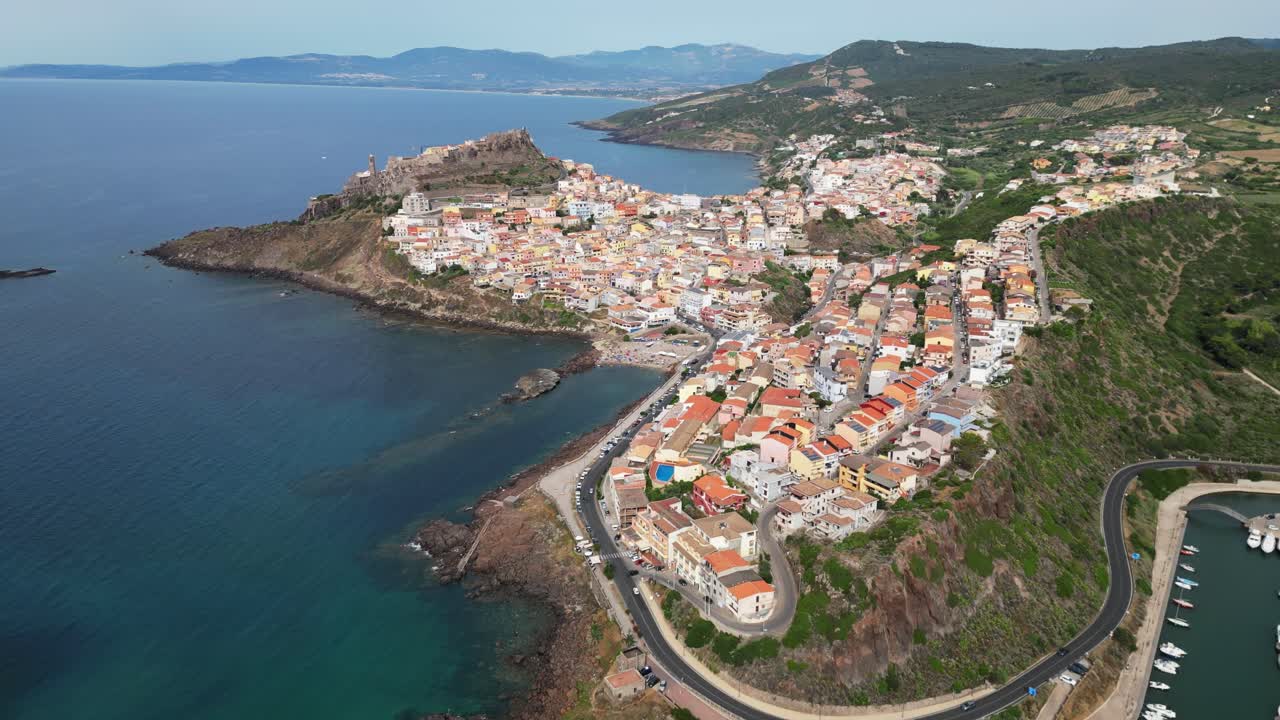 Castelsardo coastal village in Sardinia, Italy - 4k Drone Aerial
