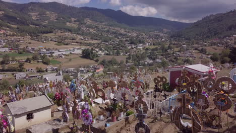 Aerial-Drone-shot-flying-over-a-cemetery-in-El-Rosario,-Mexico