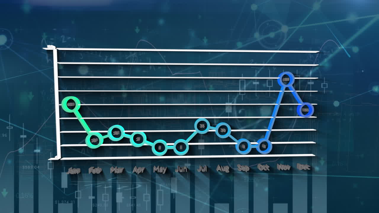 animación de gráficos sobre datos financieros en el fondo de la marina