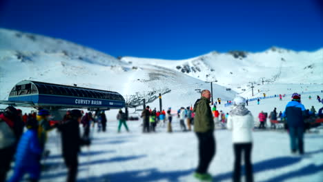 timelapse of ski crowds in winter time in remarkables ski area on a sunny day