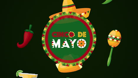 cinco de mayo celebration mexican with circular frame and icons