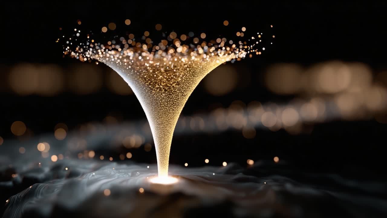 Una spirale ipnotica di luce e particelle che crea uno straordinario effetto visivo simile a un vortice, catturando la bellezza del movimento e della trasformazione