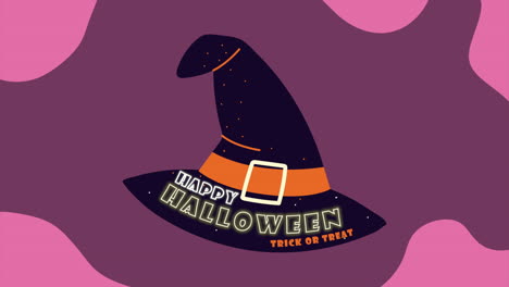 feliz halloween letras en animado sombrero de bruja