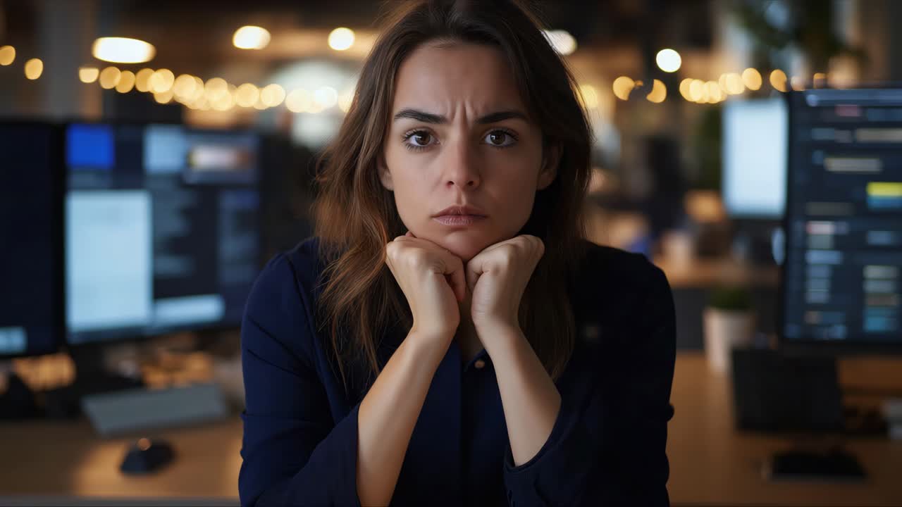 Woman looking bored in modern office